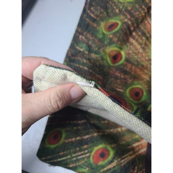 VINTAGE Peacock Bird Throw Pillow Covers Square Canvas Set Of Two 17"x 17" - Picture 2 of 6